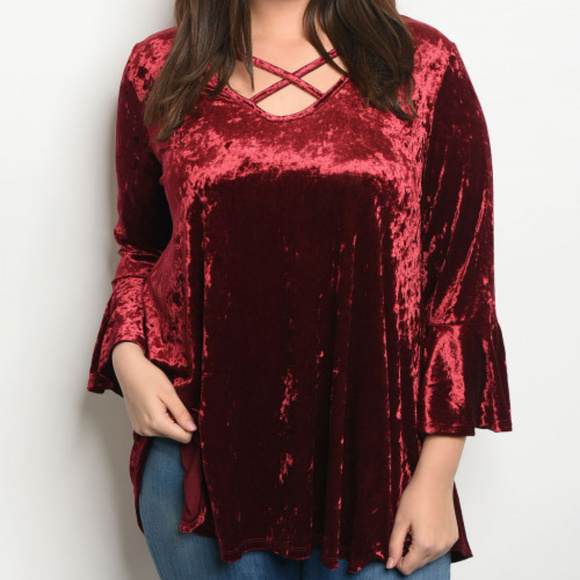 Tops - TOP PLUS SIZE BURGUNDY VELVET TOP